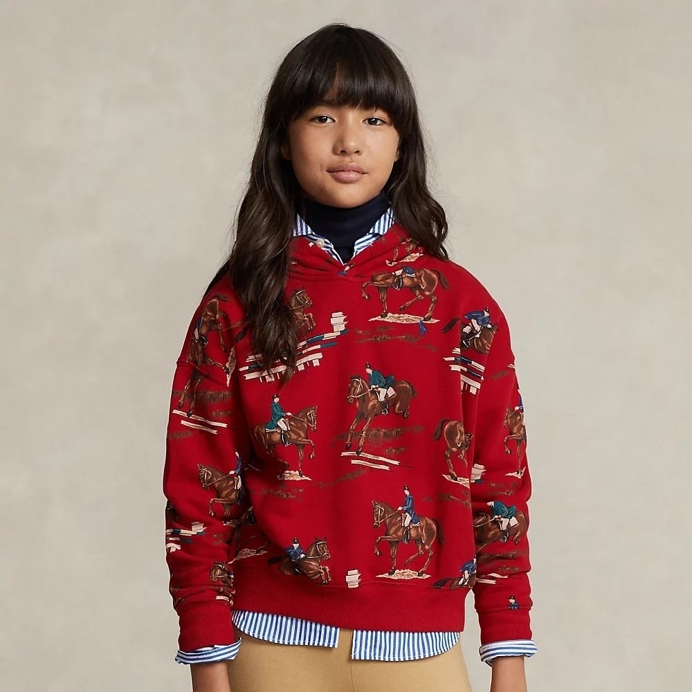 Polo Ralph Lauren Girls Equestrian-Print Fleece Hoodie Size XL (16)